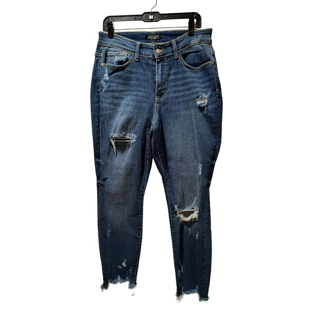 Judy Blue Skinny Fit Ankle Jeans Women 14W Blue Distressed Stretch Denim 30x26